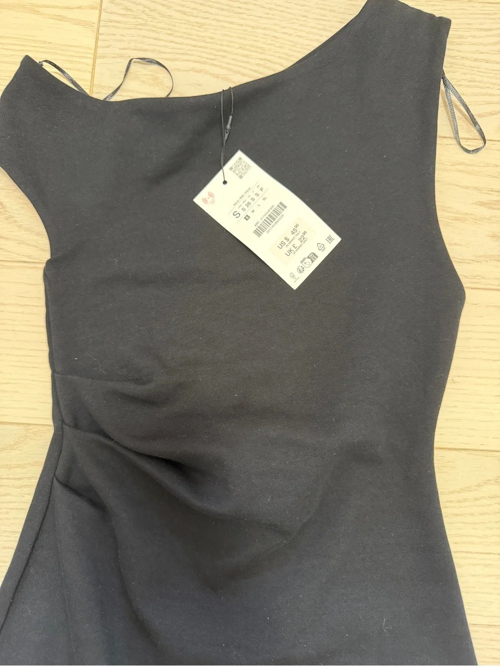 Zara One-Shoulder Black Midi Dress - Picture 2 of 5